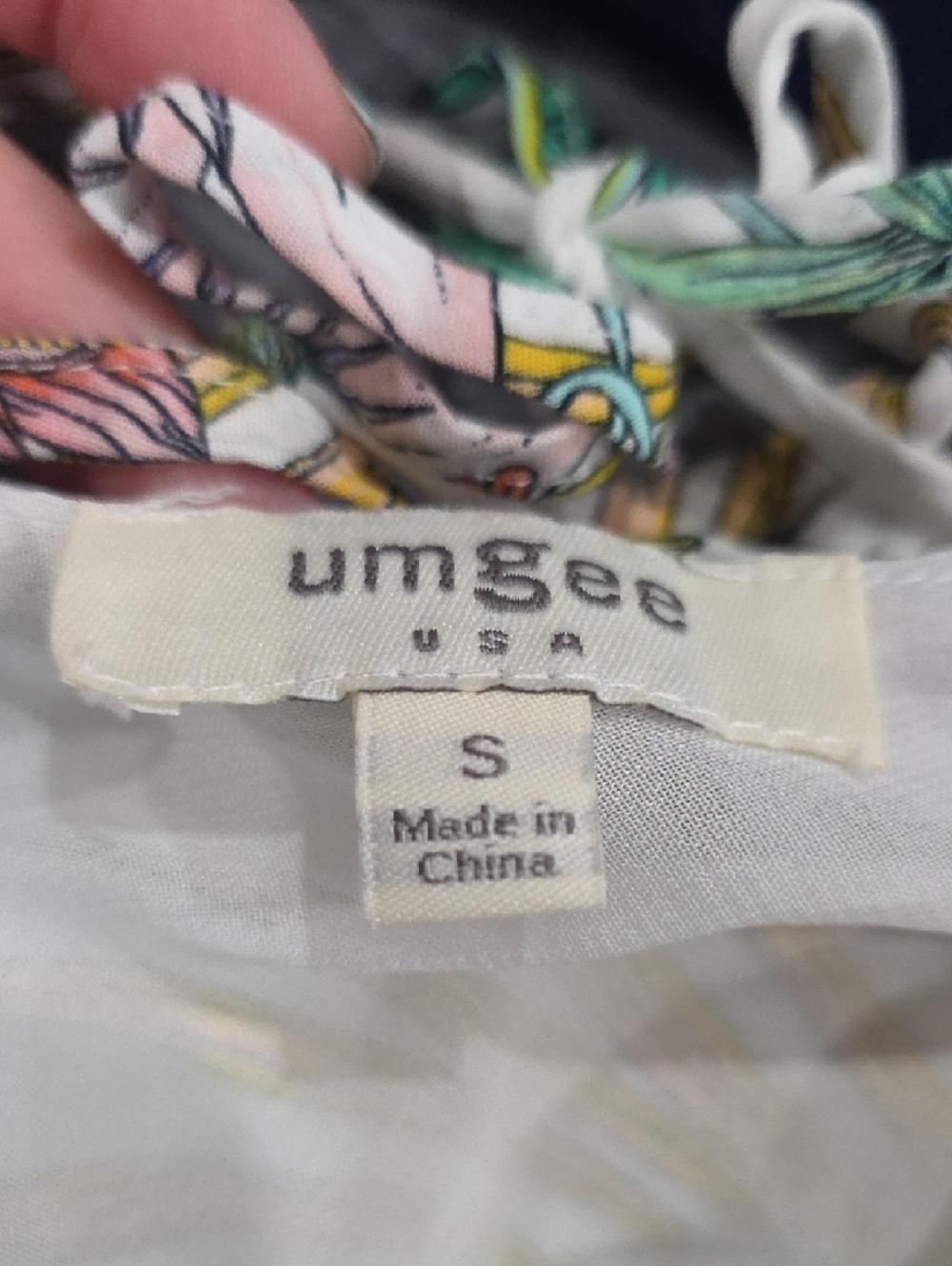 Umgee White Tank Dress with Pink, Green & Gold‎ Tropical Print - Picture 3 of 4